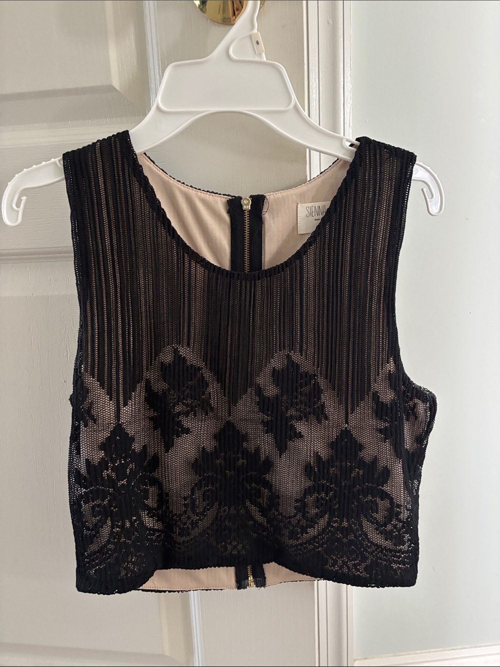 Sienna Sky Black Lace Overlay Tank with Nude Underlay